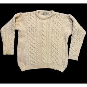 Shamrock Apparel Original Ivory Wool Cable Fisherman Sweater Ireland M Fits XL
